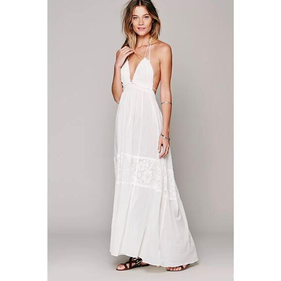 Free People Endless Summer Triangle Top Maxi Dress Boho M Gauze Bridal Vacation - Picture 1 of 10
